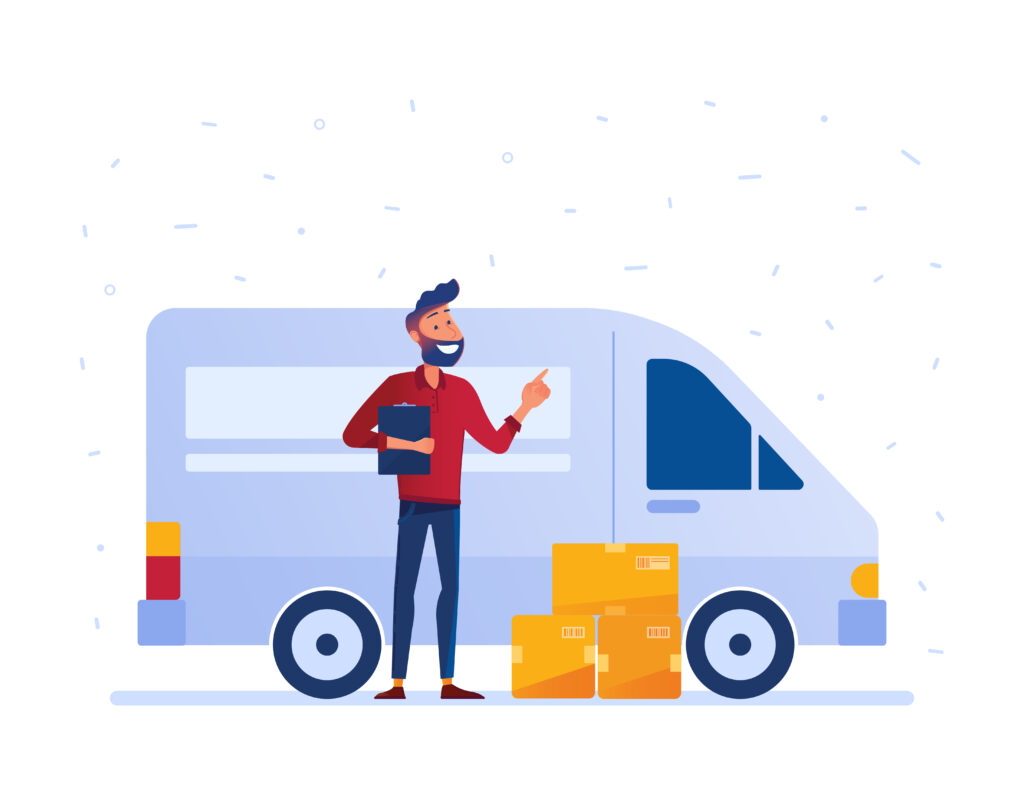 Delivery driver shipping packages.