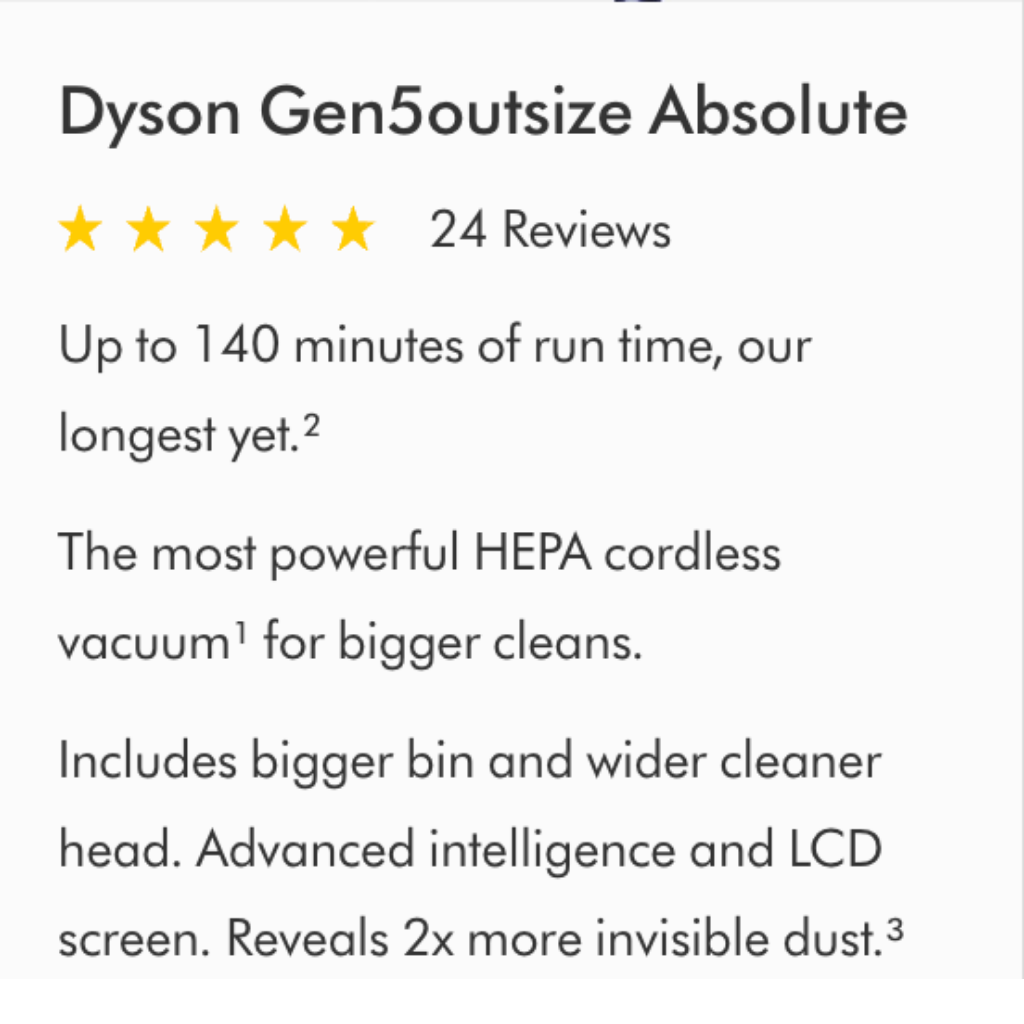 Dyson product description example.